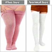 Plus Size Thigh High Socks For Thick Thighs Women- Thigh Highs Widened Extra Long Thick Knit Socks,28431940 - 粉色 - 查看 6