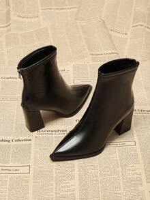 2025 Nouvelles Bottines à Talon Épais Pointues Haut de Gamme pour Femmes, Bottines Chics à la Française - Noir - Voir 4