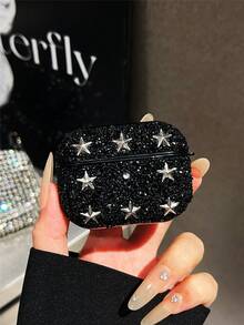 1个黑色金属五芒星朋克风镶钻蓝牙耳机保护套，适用于 - 黑色 - 查看 6