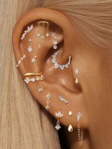 SereneSpark 1PC/2PCS Star Water Drop 925 Sterling Silver For Women Stud Earring Ear Clip Flat Back 18K Gold Plated For Daily Wear Daily Wear Wedding Party Engagement Fine Jewelry - Gold - View 12