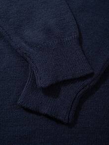 Men's Casual Loose Minimalist Commuting High-End Sense Daily Versatile Solid Color Knitted Long Sleeve Crew Neck Pullover Sweater, Autumn/Winter - Navy Blue - View 6
