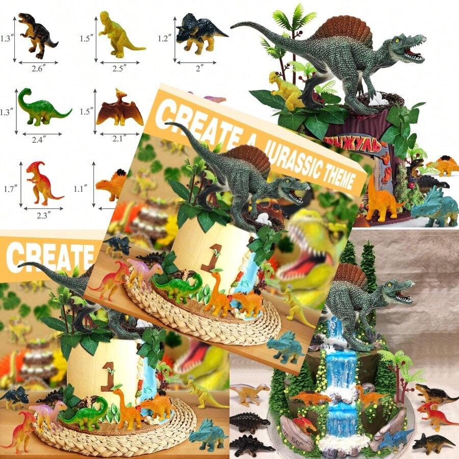 26 PCS Dinosaur Cake Toppers With Dinosaur Eggs Leaves Trees - Cake Decorations For Birthday Party - Màu be - Xem 1