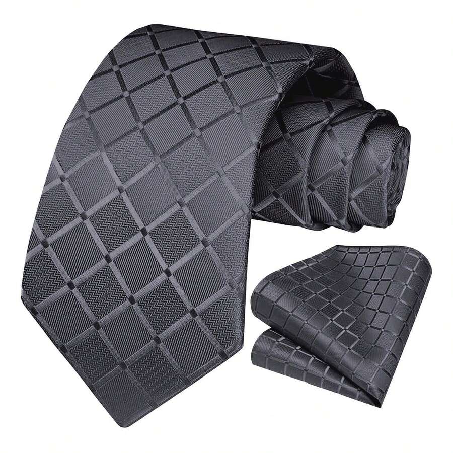 OcioDual 24/48 Hour Delivery. Men's Grey Tie, Men's Suit Tie And Handkerchief Set, Elegant Ties For Wedding Suits, Ties For Weddings, Business, Celebrations, Joker Tie, Events, Parties, Men's Ties, Modern Men's Ties - 灰色 - 查看 1