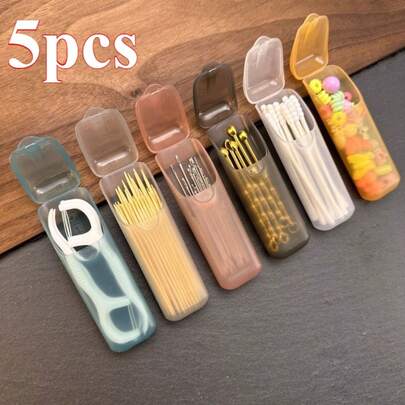 5pcs Mini Dental Floss Cotton Swab Set - Portable Compact Pill Box With Toothpick Holder, Multi-Color Capsule Shaped Containers, For Oral Care, Travel - Dental Hygienist's Favorite Organizer Box, Cotton Swab Case, Mini Purse Accessory, Toothpick Holder