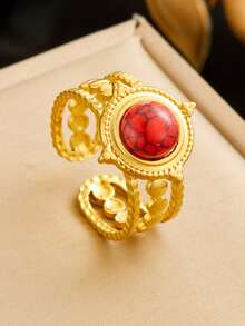 1 Peça Anel Aberto Elegante e da Moda em Aço Inoxidável para Mulheres, Ajustável em Tamanho, Decorado com Pedra de Olho de Gato, Strass e Outros Elementos, Adequado para Uso Diário ou Festas para Mulheres.