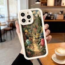 Cubierta de teléfono con borde negro diseño de bosque mágico con personajes coloridos y camino pintoresco para uso diario en cafeterías y salas de estar Aplicable a los teléfonos de la serie Apple y Galaxy - Burdeos - Ver 4
