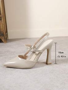 Zapatos de vestir de tacón alto con puntera puntiaguda y color champán, elegantes bombas para fiestas - Albaricoque - Ver 6