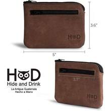 Hide Drink, Bolsa con cierre hecha a mano de piel de grano completo, bolsa compacta para monedas, objetos personales pequeos, dinero en efectivo y tarjetero, color caf bourbon, Bourbon Marrn - inicial - Ver 4