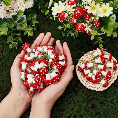 50 piezas de hongos en miniatura de espuma, surtido de hongos artificiales para decoración de fiestas, adecuados para manualidades DIY, jardín de hadas, decoración de patio exterior, plantas en maceta - decoración multiusos para primavera, verano, otoño, invierno, perfectos para Año Nuevo, Día de San Valentín, Acción de Gracias
