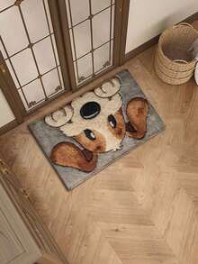 1pc, Faux Wool-Like Material 2D Dog Print Doormat & Rug, Machine Washable Easy Care, Suitable For Entryway, Study, Kitchen, Bathroom, Adds Cute Vibe To Your Space - Grey - View 15