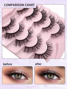 ENCHUW 5 par fluffiga ögonfransar spetsiga korsögonfransar mjuka långa tjocka volymögonfransar dramatiska lösögonfransar ögonfransar sminkförlängning - Svart - Visa 4