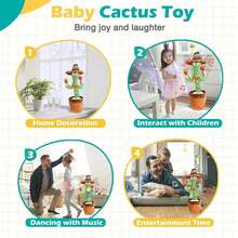 Dancing Talking Cactus Toy -Singing LED Plush, Interactive Fun Gift Kid Friendly - Multicolor - View 7