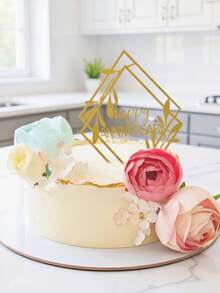 1pc/3pcs/3pcs Happy Anniversary Acrylic Cake Topper, Anniversary Cake Decorations, Valentine's Day Cake Decor, Wedding Anniversary Cake Decor, Home & Kitchen Essentials, Baking Decorations, Baking Supplies, Cake Decorations - Gold - View 3