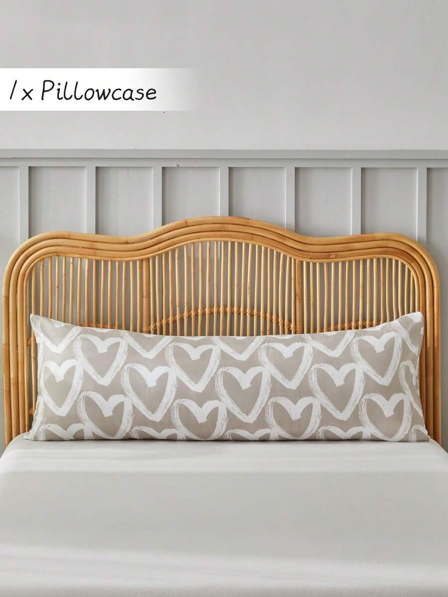 1pc Brown Heart Pattern Print Polyester Pillowcase, Cute Modern Long Pillow Sham For All Seasons, Decorative Pillowcase, Soft, Breathable, Machine Washable ( Without Insert )