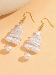 2pcs Elegant Pearl Christmas Tree & Star Design Earrings, Baroque Pearl Style, Versatile For All Occasions, Holiday Gift Choice Christmas Decorations Home Christmas Gifts Christmas Decor