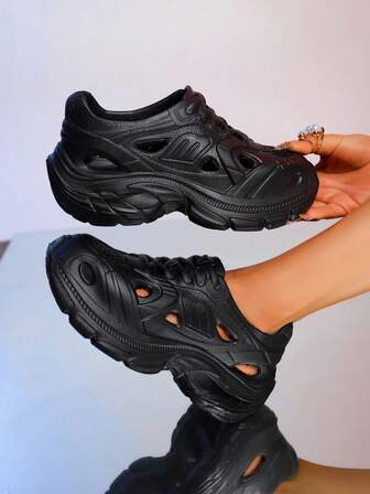 Thick Sole Sports Sandals, Fashionable Casual Sandals, Fashionable Outdoor Sports Sandals, Fashionable Beach Sandals, Spring/Summer New Women Slippers Double Buckle Rhinestone Embellished Thick Sole Women Slippers