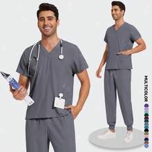Medical Uniforms Men Women Unisex Nursing Clothes Beauty Costume Nurse Scrubs Sets Dentist Surgical Workwear Clinical Tops Pants - 42021-灰色 - 查看 13