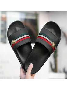 زوج من الشبشب الرجالي، شبشب منزلي بمظهر جلدي مزخرف برسومات جمجمة مخططة، صندل شاطئي عصري، مقاوم للانزلاق والتآكل بنعل إيفا ناعم وراحة، مناسب للارتداء اليومي والاستجمام والعطلات الصيفية