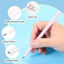 Round Pencils, 24 Pcs Triangle HB Graphite Pencil Wooden Pencils With Eraser For Classroom Office Writing Drawing Supplies, White - Màu tím - Xem 9