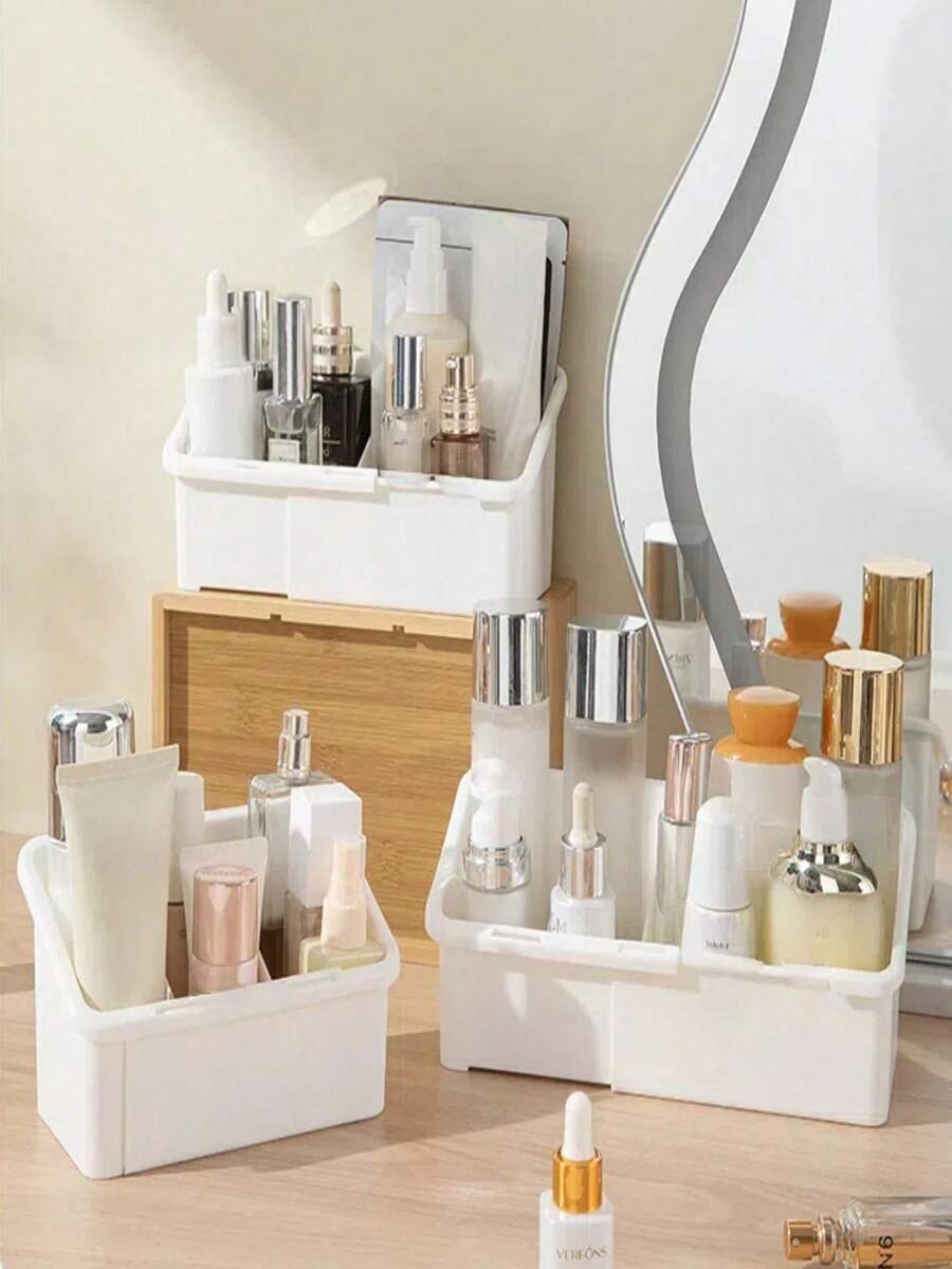 1 pieza Organizador de maquillaje ajustable, caja de almacenamiento de cosméticos y cuidado de la piel para tocador, bandeja de compartimentos para escritorio - Multicolor - Ver 1