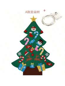 1 Set DIY Felt Christmas Tree With 5m LED String Lights, Christmas Home Decor, 2024 New Year Christmas Ornament, Santa Claus Christmas Gift - Green - View 9