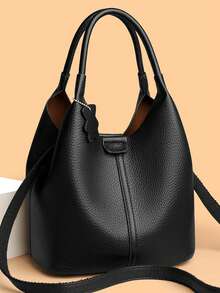 2025 New High Quality Soft Leather Women Bucket Bag Luxury Large Capacity Female Handbag Famous Designer Women's Shoulder Bags - Black - View 3
