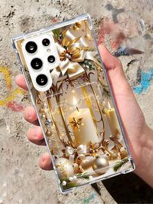 1 pieza Funda protectora, funda transparente para celular, con ranura para tarjeta, carcasa de TPU silicona antiimpacto "Carcasa con diseño de farol dorado y velas navideñas, estilo minimalista festivo, decoración elegante y sofisticada, ideal para regalo de temporada, unisex, pareja, edición especial navidad, refinado y acogedor, compatible con Galaxy A21/A24/A25/A32/A34/A35/A54/A55, Galaxy S25/S24/S23/S22/S21 Ultra/Plus, compatible con iPhone16/15/14/13/12/11/XS/XR/X/PLUS/PRO/PROMAX, agarre cómodo, regalo especial para amigos, novia, novio, familia" - transparente - Ver 2