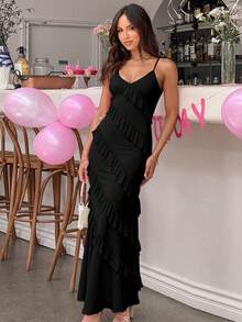 Women's Backless Bodycon Spaghetti Strap Elegant Ruffle Maxi Cocktail Party Dresses, 2025 QMO3 - 白色 - 查看 10