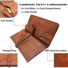 Carteras para mujer de piel genuino organizador de tarjetas, cartera ultrafino para mujer, Marrn, 91 inchx 3.86 inch - Marrón - Ver 3