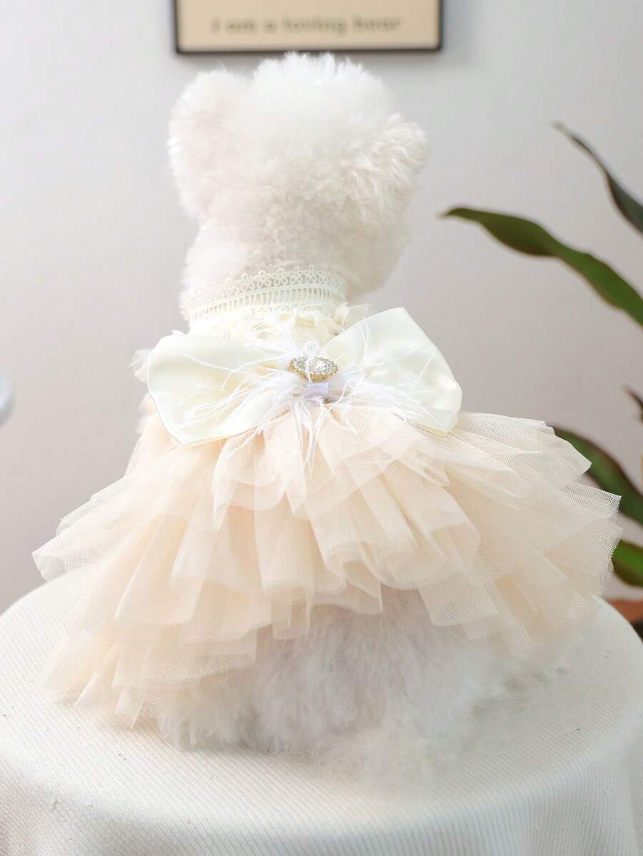 1pc Pet Clothes, Dog Cat Apparel For Small Dogs Puppy Pomeranian Teddy, Casual Fashion Cute Romantic Dress Series, Muse Wedding Dress - Multicolor - View 1