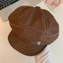 Boina de color liso de moda para mujer, gorro de artista, boina de pintor para viajes, compras y fiestas. - marrón - Ver 1