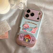 Cat Motif Leather GUCADI 1pc Embroidered Cat & Dog Design Compatible With IPhone 17 Pro Max/16/15/13/11 Phone Case, Colorful Mirror, Foldable Stand, Animal, Plaid, Cartoon, Contrast Color, Polka Dot, Stand, 3D, Geometric, Graffiti, Niche, Ins Style Spring Gift - Baby Blue - View 7