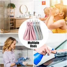 3 件蝴蝶结挂巾手巾，蝴蝶结挂巾，珊瑚绒速干手巾，吸水柔软毛巾带挂环，厨房清洁巾，浴室用品，茶巾，圣诞礼物家居浴室装饰秋季装饰返校洗碗布厨房毛巾