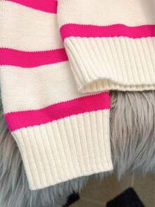 Autumn/Winter New Zipper Women Striped Knit Sweater, Fashion Minimalist Pullover, Versatile - Màu Hoa hồng đỏ - Xem 6
