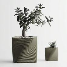 ORIZZONTE Modern Square Decorative Vase With Slanted Spiral Texture – Geometric Design For Succulents And Small Indoor Plants – Home/Office Gift Idea – Available In 2 Sizes – 100% Made In Italy, Shipping From Italy - Tanah liat - View 2