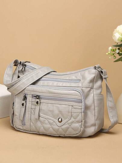 Retro Leather Shoulder Bag Female Multi-Pockets Crossbody Bag Fashion Large Capacity Handbag New Messenger Bag Tote