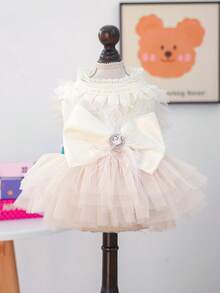 1pc Pet Clothes, Dog Cat Apparel For Small Dogs Puppy Pomeranian Teddy, Casual Fashion Cute Romantic Dress Series, Muse Wedding Dress - Multicolor - View 6