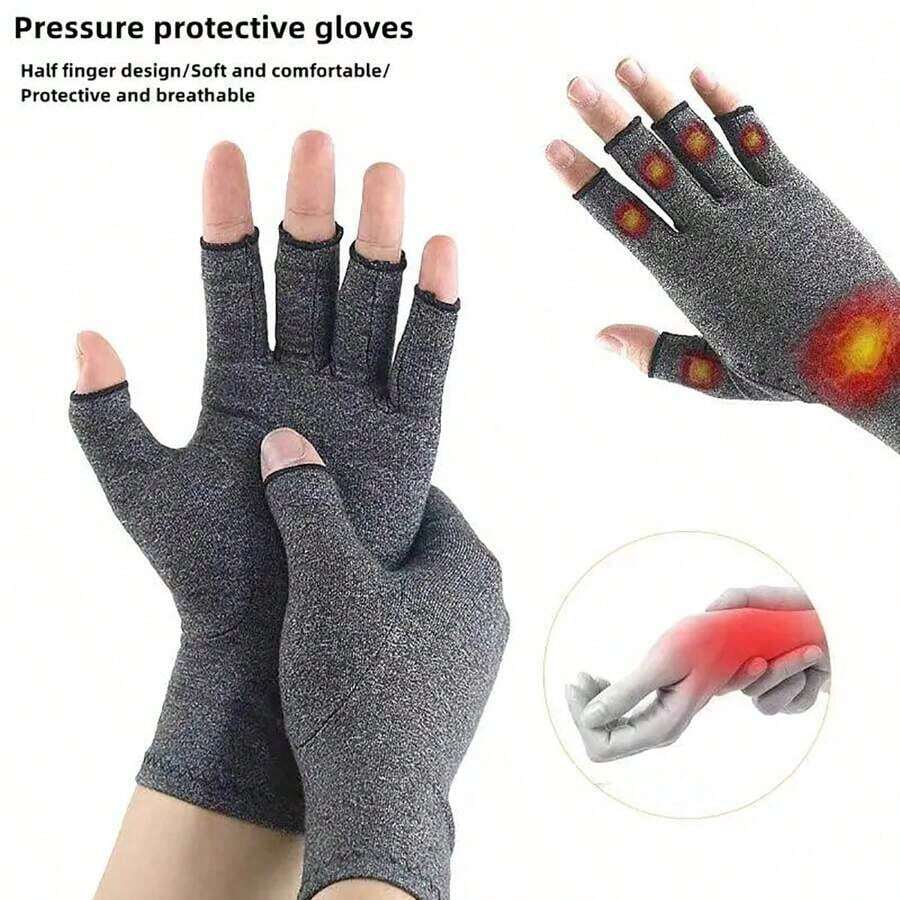 1 Pair Joint Compression Gloves, Anti-Slip Breathable Care Half-Finger Gloves For Sports, Cycling, Joint Protection, Outdoor Activities - Grey - View 1