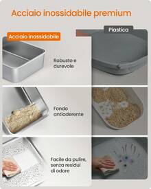 Lettiera per Gatti in Acciaio Inox, Vassoio Alto con Apertura Superiore, Gradino, Paletta, Spazzola, per Gatti fino a 15 kg, Grigio Ardesia - Grigio Ardesia - Visualizzare 2