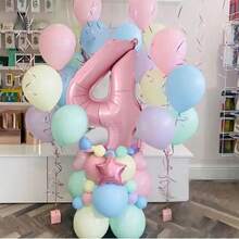 38 Stücke Makronen-Latex-Rosa Zahlenballons, geeignet für Geburtstag, Hochzeitsfeier Dekoration, Muttertags Dekoration, Sommer Feiertags Arrangement - Pink - Übersicht 11