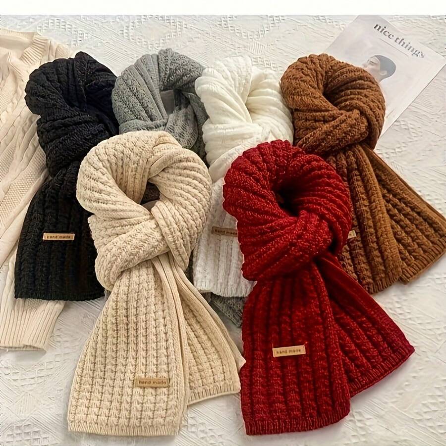 Women's Comfortable Knitted Scarf - Vintage Style Scarf - Soft And Warm Long Winter Scarf, Soft, Thick, Warm Solid Color Shawl, Suitable Winter Outings And Giving - màu đen - Xem 1