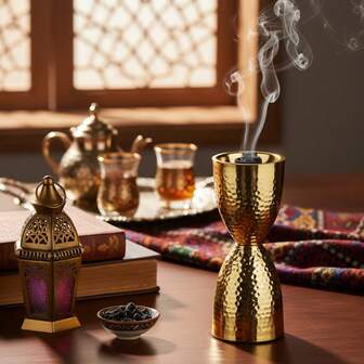 1 st/1 set metallguldfärgad aromaterapirökelsekare. En modern och klassisk konisk rökelsekare med lock, i mellanöstern- och kinesisk vintagestil som utstrålar adel och elegans.