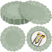 TYUI 100 Pack Round Sage Green Paper Doilies 13.5 Inches Lace Paper Place Mats Rustic Scallop Doily Disposable Table Pads For Food Cakes Crafts Party Weddings Tableware Decor - 鼠尾草綠 - 查看 1