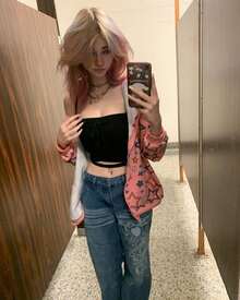 Women's Low Rise Cargo Jeans - Y2K Wide-Leg Baggy Denim Pants With Heart Pattern - Màu xanh lam - Xem 4