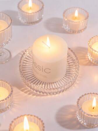 1Pc/1Set Glass Round Candle Holders, Candles Holder, Plates, Round Glass Candles, For Dinner, Plate Wedding, Party Table Centerpieces, Wedding, Coaster, Valentine's Day, Table Centerpieces, Room, Home Decoration, Coffee Coaster, Ashtray, Holiday Event Supplies, Family Party Theme Party, Fireplace Decoration, Table Decoration Pillar Candle Stand