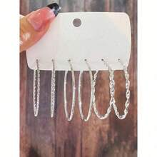 3 Fashionable Minimalist Geometric Hoop Earrings Women's Holiday Random Delivery Wedding - 藍白色 - 查看 7