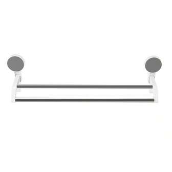 1 pieza Barra de toallas de doble espacio, estante de toallas montado en la pared ajustable con ganchos, soporte de toallas de baño duradero para almacenamiento y organización, accesorio de baño moderno