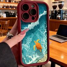 Cubierta de teléfono con borde negro diseño de tortuga marina en olas turquesa para uso diario y playa - Burdeos - Ver 7