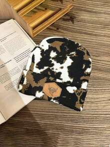 1pc Camouflage Print Casual Jacquard Knit Warm Beanie Hat, Unisex Outdoor Warm Hip Hop Fold Edge Milk Hat With Brand Logo, Suitable For Spring, Autumn And Winter Leopard Print Fall Outfit - 彩色 - 查看 2