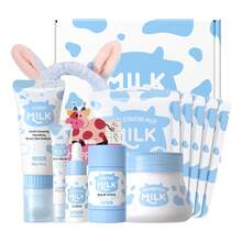 1 Set Improves Overall Completion LAIKOU Milk Glowing Skincare Set,(Milk Brightening Cream 55g+Milk Roll & Glow Eye Cream 20g+Milk Cleanser 80g+Rabbit Headband (Blue) +Milk Skin-Softening Serum 17ml+Milk Silky Hydrating Mask 25g* 5+Milk Hydrating Balm Stick 40g+Milk Card )Reduce Fine Lines Skin Care Gift Boxes Deep Nourishing Skin Care Gift Bag For Women, Mom, Wife, Sister, Teen, Girl Friend Self Care Gifts - 12 chiếc - Xem 12
